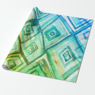 Blauwe diamanten boho geometrische waterverf cadea cadeaupapier