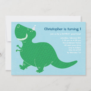 Blauwe Dinosaur Birthday Party - Uitnodigingen