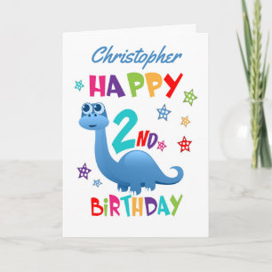 Blauwe Dinosaurus 2e Verjaardag Kaart