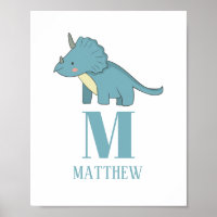 Blauwe dinosaurus. Baby jongen. Dierlijk monogram.