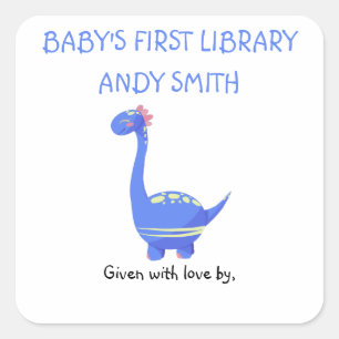 Blauwe Dinosaurus - bookplate label