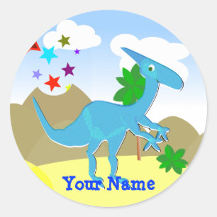 Blauwe Dinosaurus Cartoon Naam Sticker
