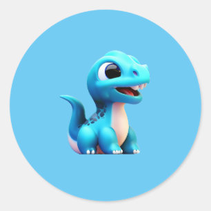 Blauwe dinosaurus gelukkig ronde sticker