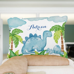 Blauwe dinosaurus, gepersonaliseerde baby naamkuss accent kussen