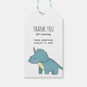 Blauwe dinosaurus. Kinder partij. Jongen verjaarda Cadeaulabel