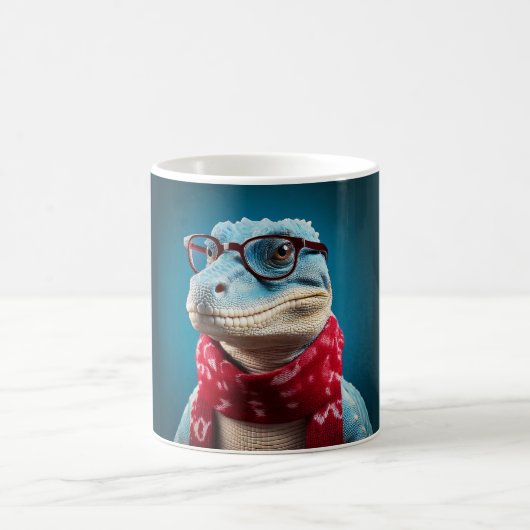 Blauwe dinosaurus met een kerstsjaal koffiemok (Center)