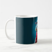 Blauwe dinosaurus met een kerstsjaal koffiemok (Links)