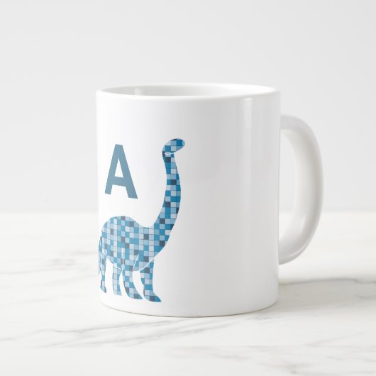 Blauwe dinosaurus monogram extra grote beker (Voorkant rechts)