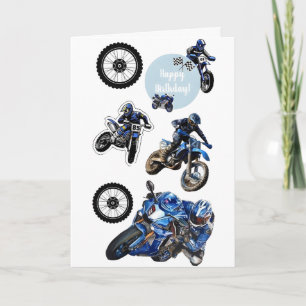 Blauwe Dirt Bike Racing Motorstickers voor Kindere Kaart