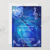 Blauwe Disco Bal en Sparkle Heels Sweet 16 Kaart (Achterkant)