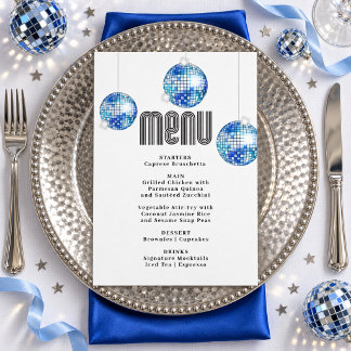 Blauwe Disco Bal Retro Disco Baby Shower Menu Kaar Kaart