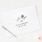 Blauwe distel botanische bloemenbruiloft dank u ronde sticker (Envelop)