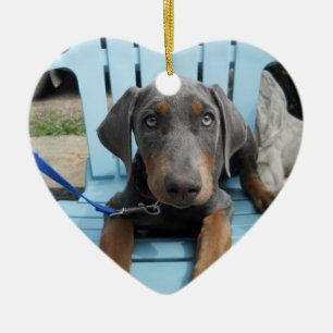Blauwe Dobermanogen Keramisch Ornament