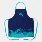 Blauwe dolfijn en golven op blauw schort (Voorkant)