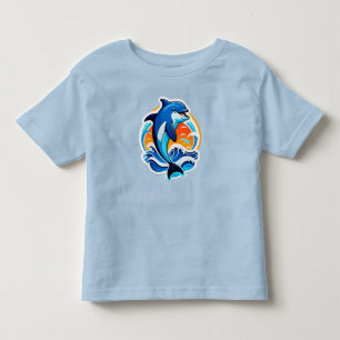 Blauwe Dolfijn Springt Over Oceaangolven Kinder Shirts
