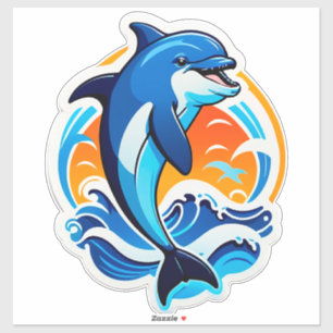 Blauwe Dolfijn Springt Over Oceaangolven Sticker