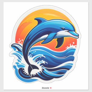 Blauwe Dolfijn Springt Over Oceaangolven Sticker