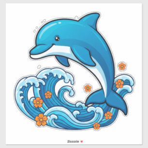 Blauwe Dolfijn Springt Over Oceaangolven Sticker