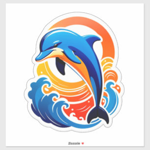 Blauwe Dolfijn Springt Over Oceaangolven Sticker