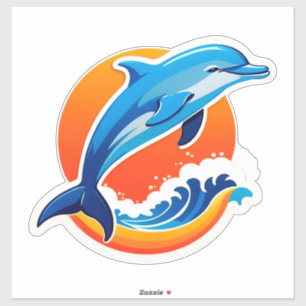 Blauwe Dolfijn Springt Over Oceaangolven Sticker