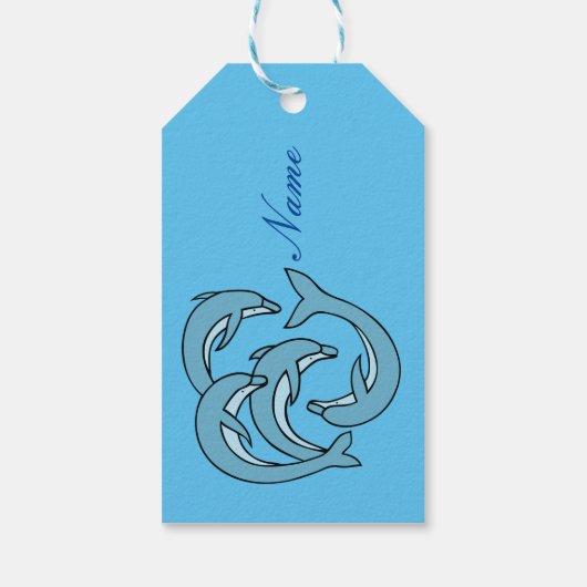 Blauwe dolfijnen omcirkelen Thunder_Cove Cadeaulabel (Achterkant)