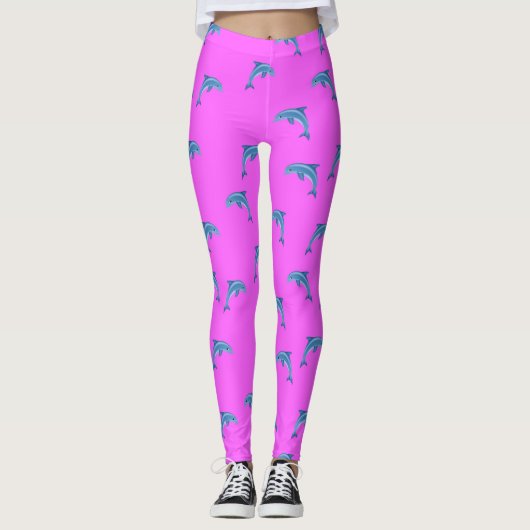 Blauwe dolfijnen op roze, dierlijke maag, cartoon leggings (Voorkant)