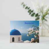 Blauwe dome in Santorini Briefkaart (Staand voorkant)