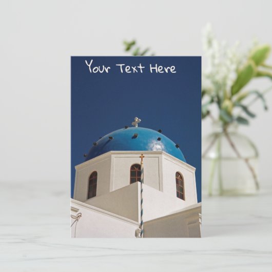  blauwe dome, Santorini, Griekse kaart (Staand voorkant)
