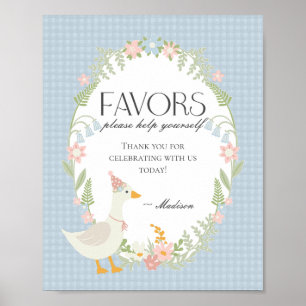 Blauwe domme gans bloem geblokt favorieten bordje poster