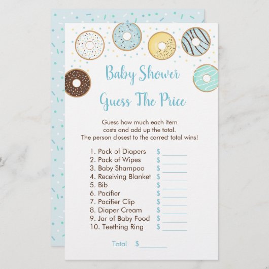Blauwe Donut raadt het prijsspel Baby shower (Voorkant / Achterkant)