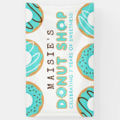 Blauwe Donut Shop Birthday Party Spandoek (Verticaal)