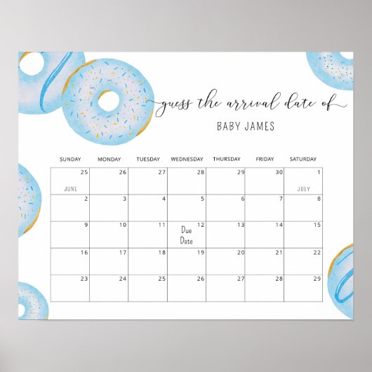 Blauwe donut sprinkle Raad de vervaldatum kalender Poster (Voorkant)