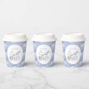 blauwe Donut zoet een 1e verjaardag feestkleding Papieren Bekers