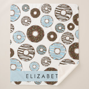Blauwe Donuts, Bruine Donuts, Strooien, Jouw naam Sherpa Deken