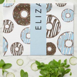 Blauwe Donuts, Bruine Donuts, Strooien, Jouw naam Theedoek
