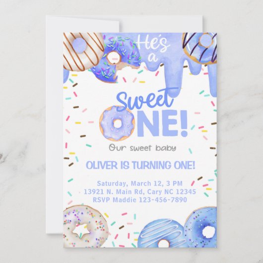 Blauwe donuts, hij is een lieve 1-zoontenjarige ui kaart (Voorkant)