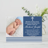 Blauwe Doop Religieuze Witte Jongen Doopsel Kruis Kaart (Staand voorkant)