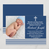 Blauwe Doop Religieuze Witte Jongen Doopsel Kruis Kaart (Voorkant / Achterkant)