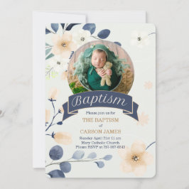 Blauwe Doop voor Baby Jongen Gele Bloesems Kaart