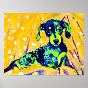blauwe doxie poster