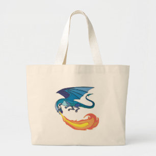 blauwe draak ademt vuur grote tote bag