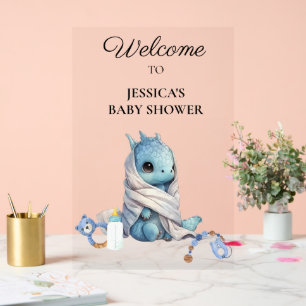 Blauwe Draak Baby Shower Dank je Acryl Bord