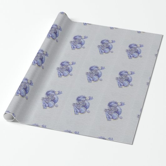 Blauwe draak cadeaupapier (Uitgerold)