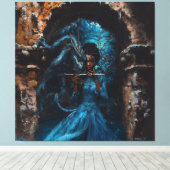 Blauwe draak canvas afdruk (Insitu (Houten vloer))
