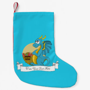Blauwe draak cartoon kleine kerstsok