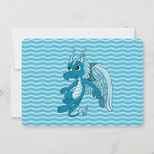 Blauwe draak cartoon verjaardagsdrukuitnodigingen kaart (Achterkant)