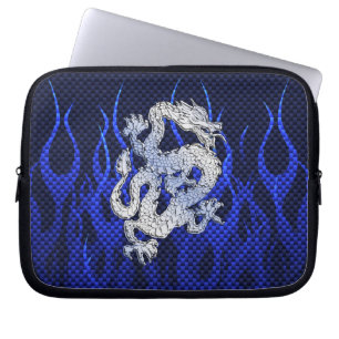 Blauwe Draak Chrome zoals Carbonvezel vlammen Laptop Sleeve