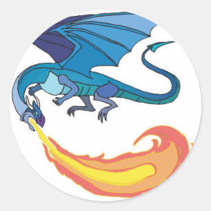 blauwe draak die vuur spuwt ronde sticker