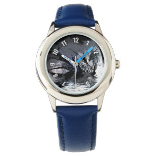 Blauwe draak en bewegingsillustratie horloge