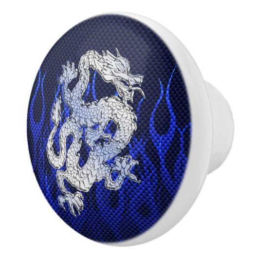 Blauwe draak in koolstofvezelstijlen van Chrome Keramische Knop (Rechts)